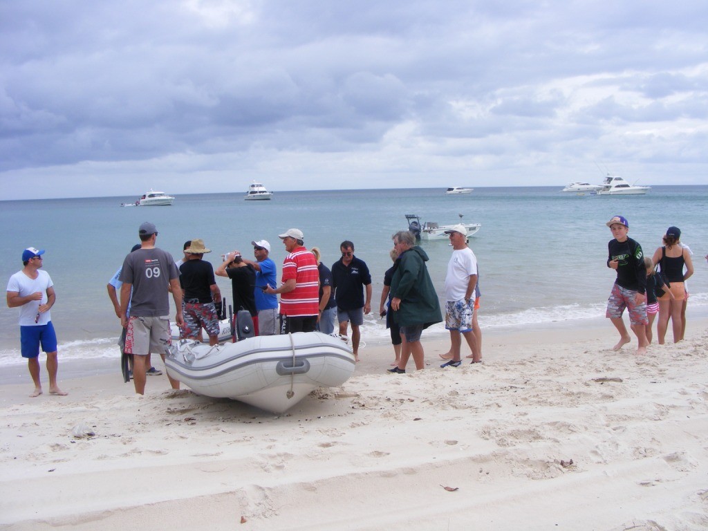 Anchored at Arch Cliffs, Fraser Island, the crews prepare to climb the sand hills © Stephen Milne